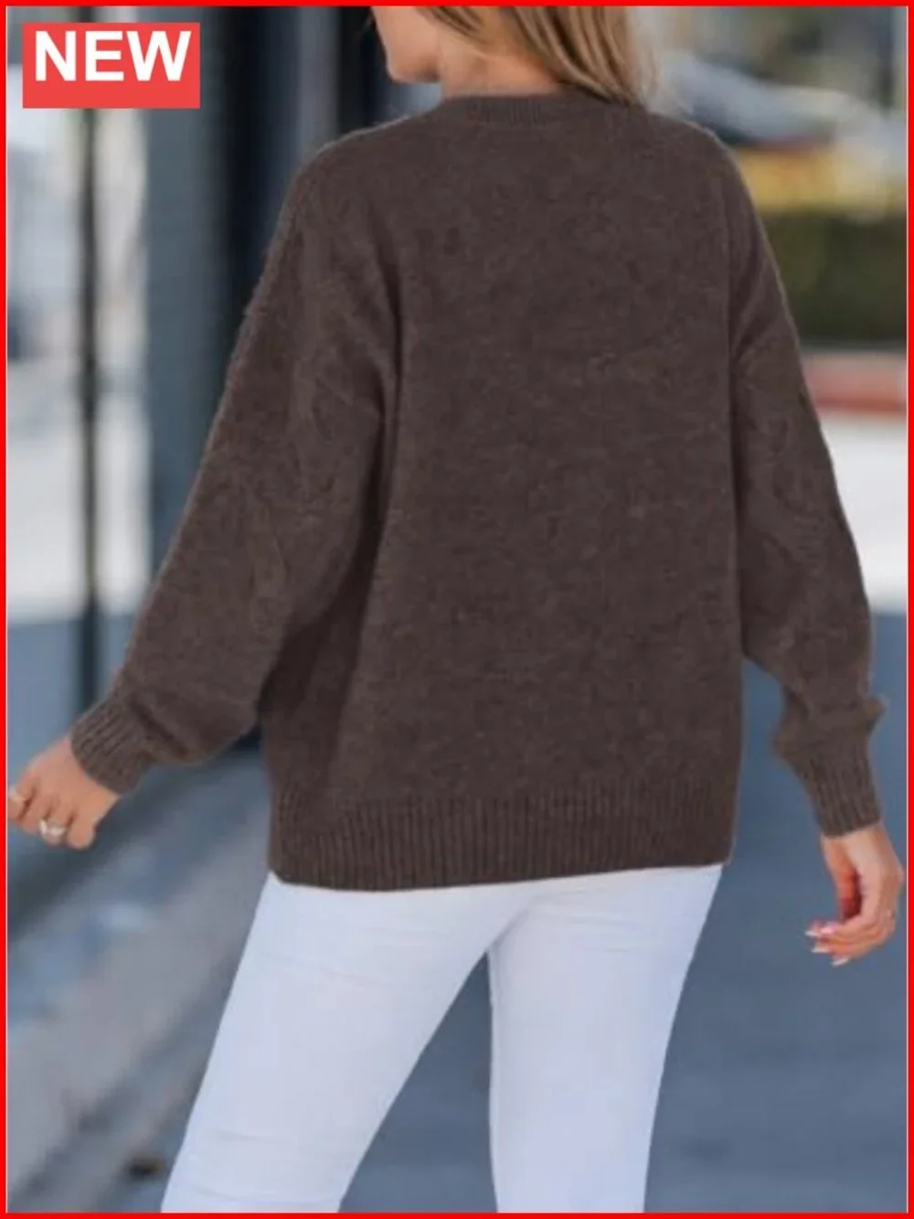 Womens Oversized Crewneck Ribbed Cable Knit Pullover Sweater